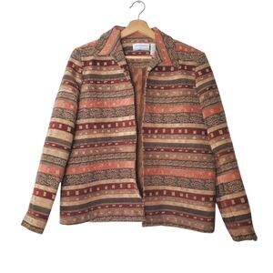 Alfred Dunner | Striped and Beaded Aztec Pattern Petite Open Front Blazer